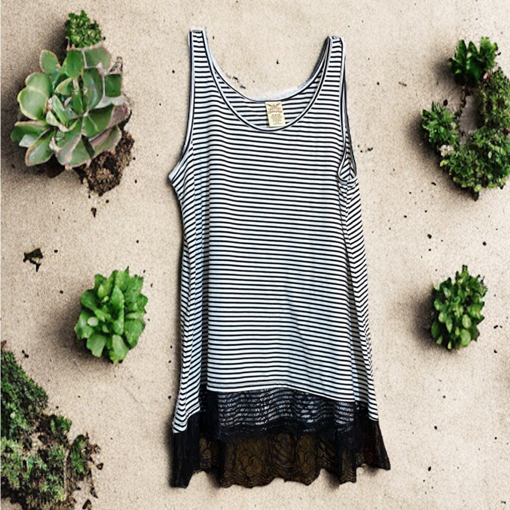 3/$15 Faded Glory Striped Lace Bottom Tank Top